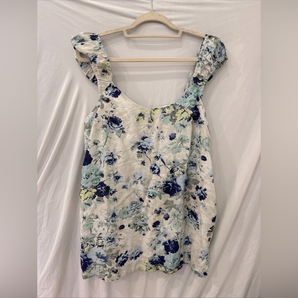 Free People Wildflower Printed Mini Dress Sml Porcelain Combo Linen Cottagecore - Picture 6 of 10